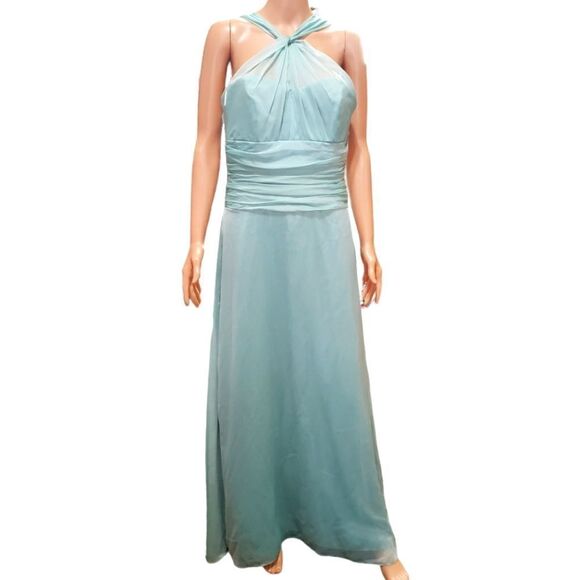 Belsoie Twisted Halter Tiffany Chiffon Gown Size 12 - Picture 1 of 16
